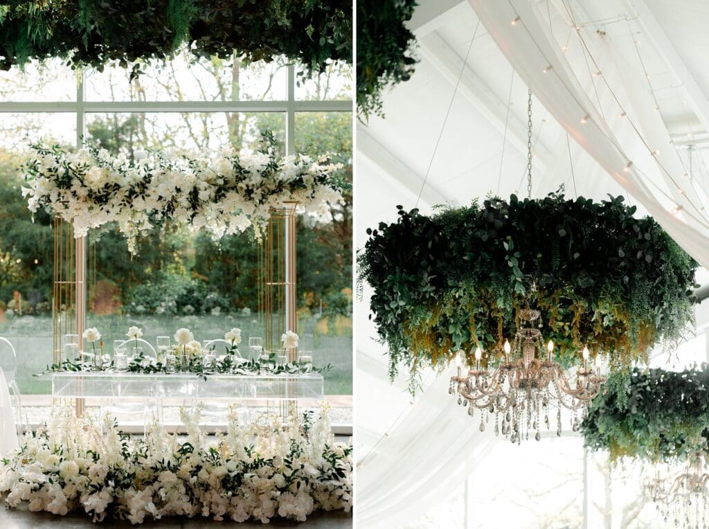 all white and greenery wedding at greenhouse two rivers venue