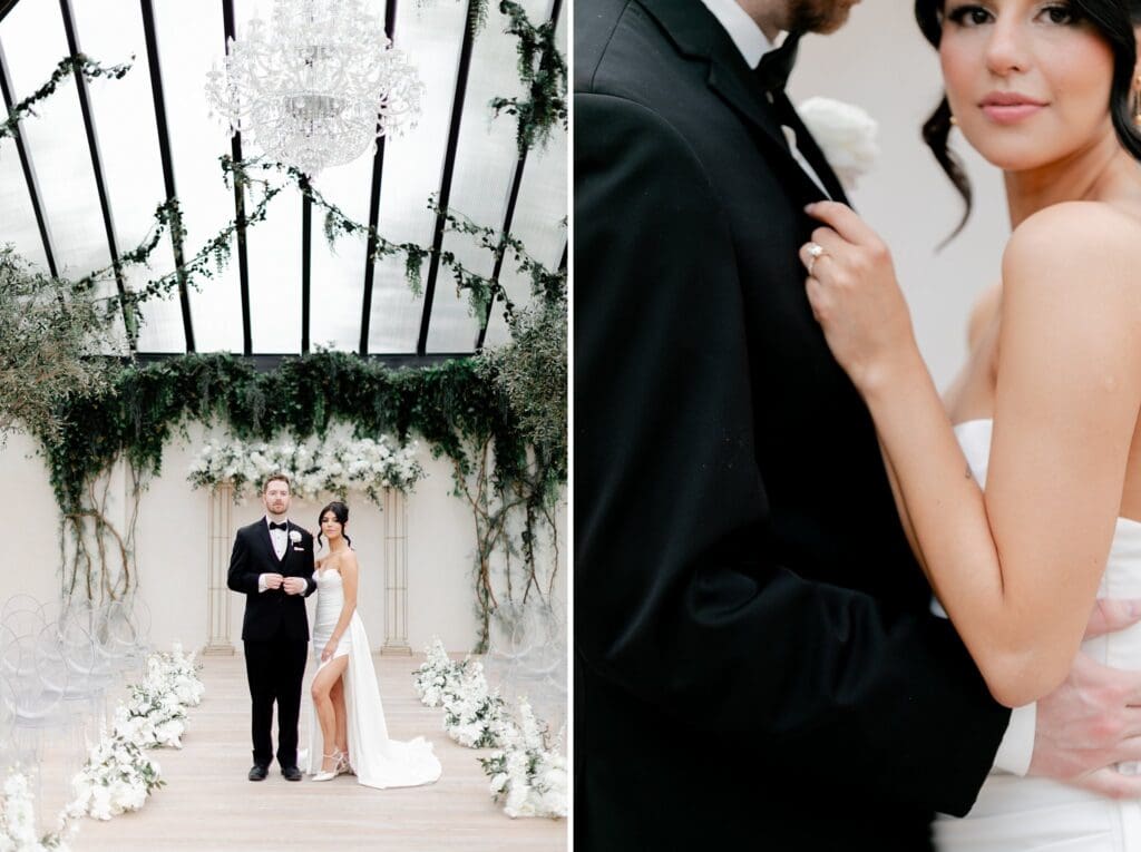 all white and greenery wedding at greenhouse two rivers venue