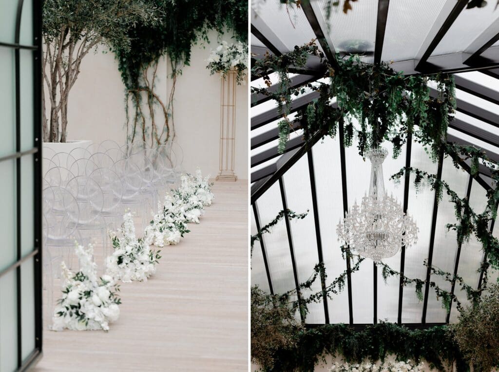 all white and greenery wedding at greenhouse two rivers venue