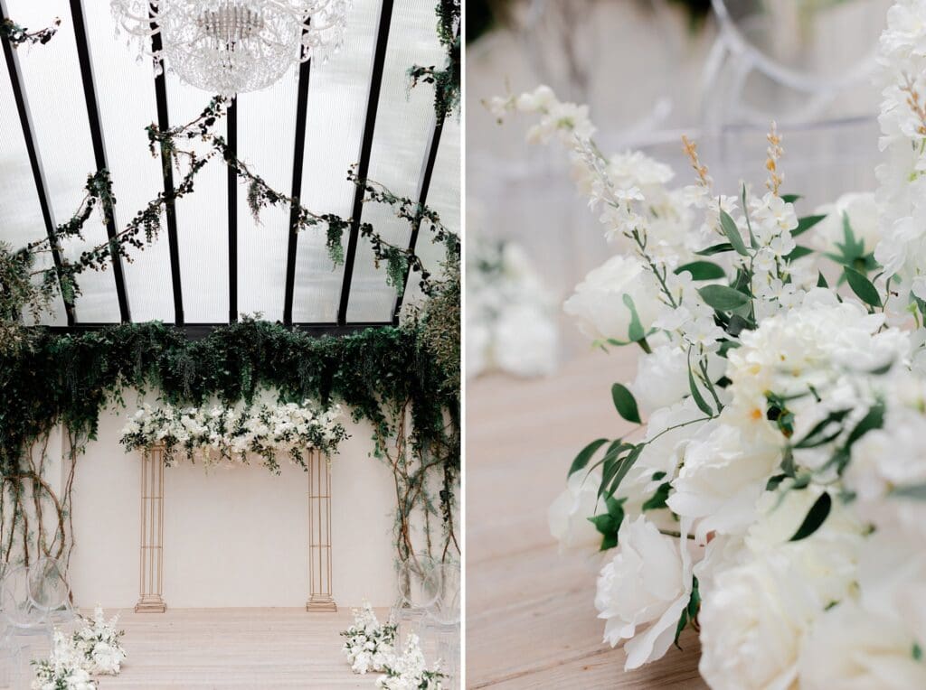 all white and greenery wedding at greenhouse two rivers venue