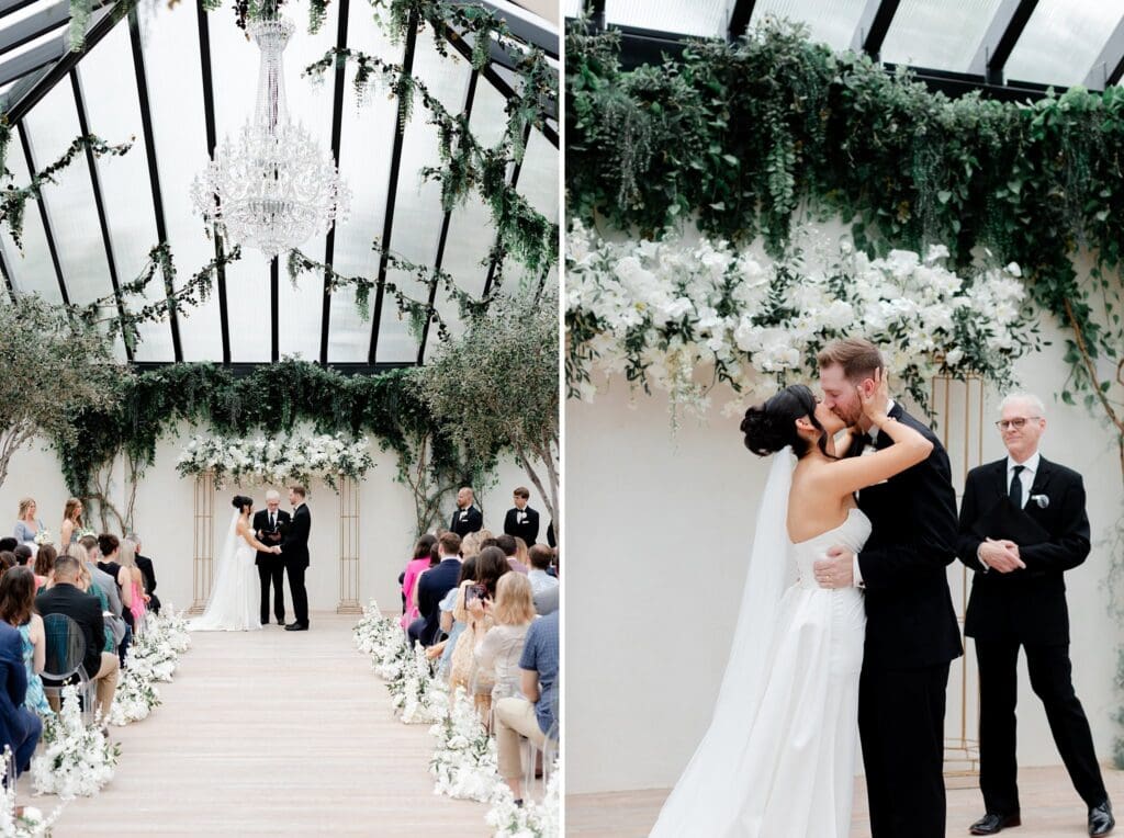 all white and greenery wedding at greenhouse two rivers venue