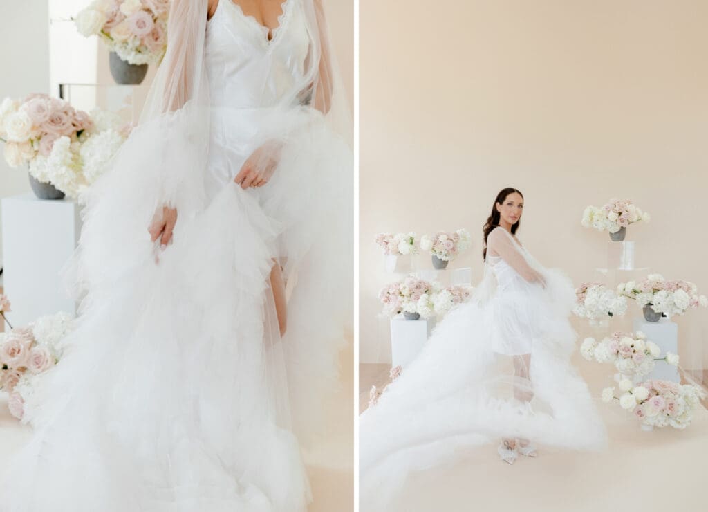 bridal morning photos with canvas and blush floral
