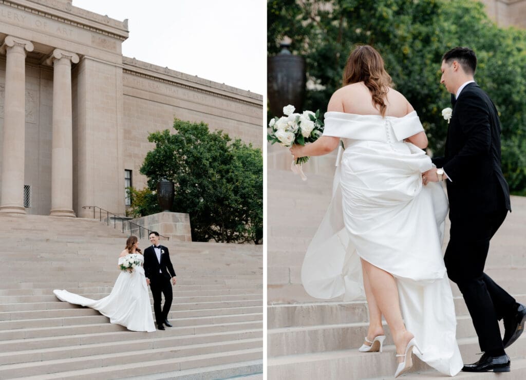 editorial Midwest wedding photographer bride and groom with wedding party black tie attire