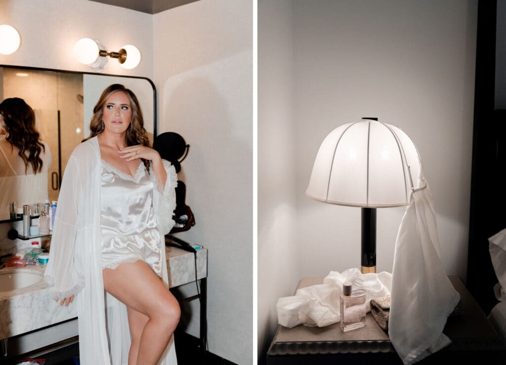 bride getting ready morning wedding photos modern