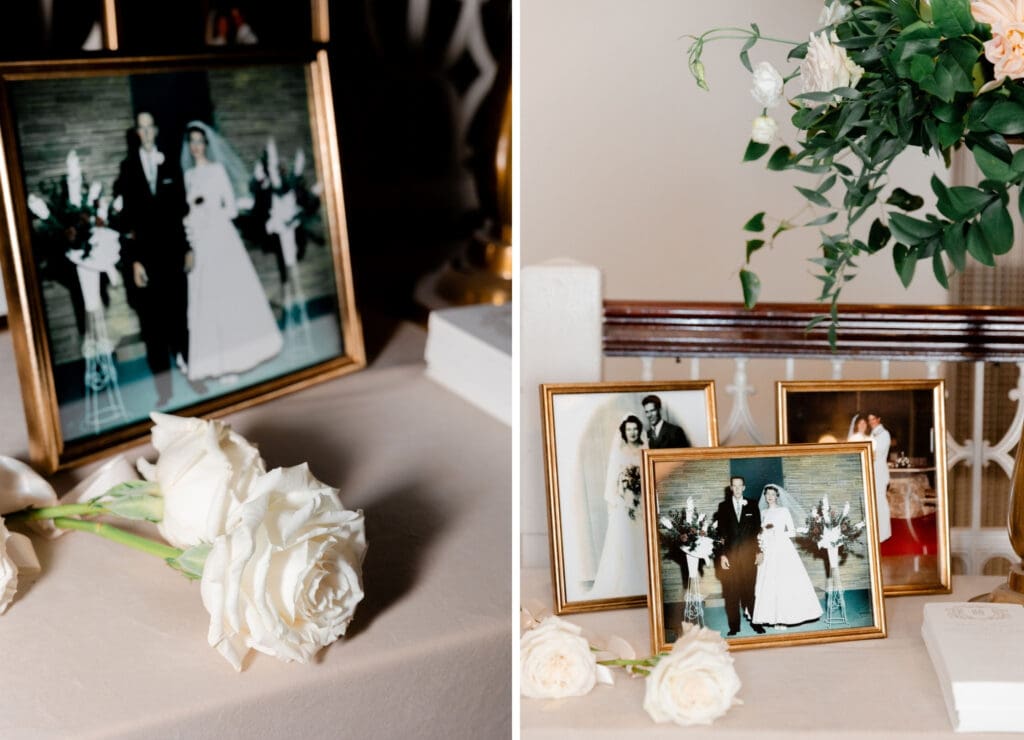 Luxury wedding in Hotel Kansas City filled with white florals, greenery and vintage gold