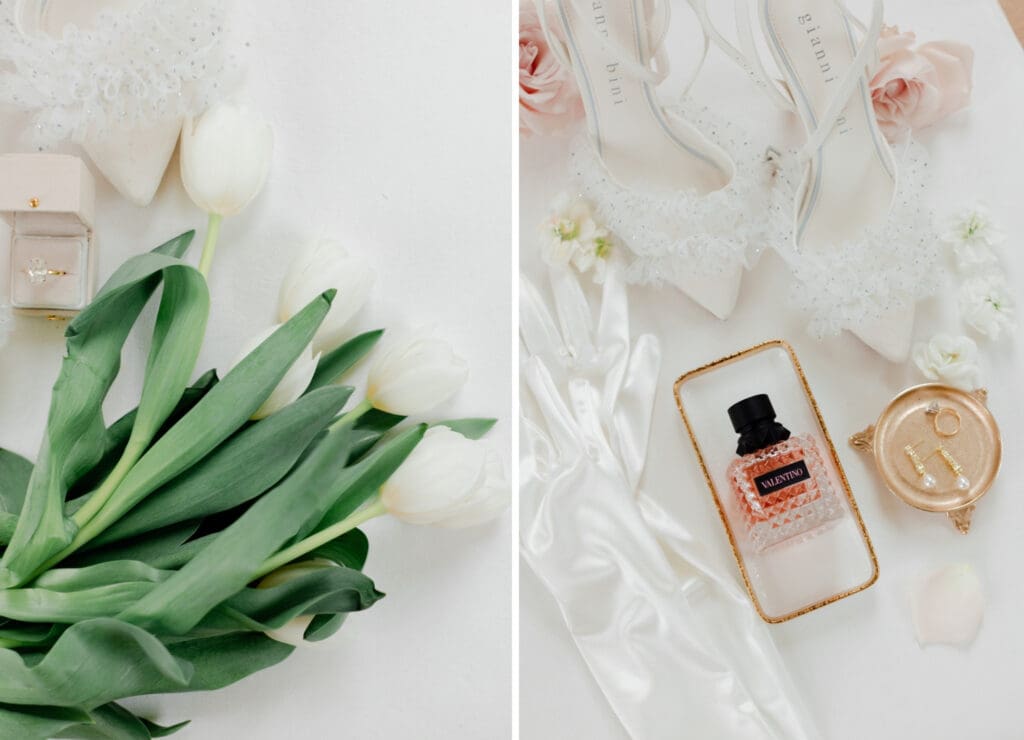 blush and white modern romantic wedding layflat details