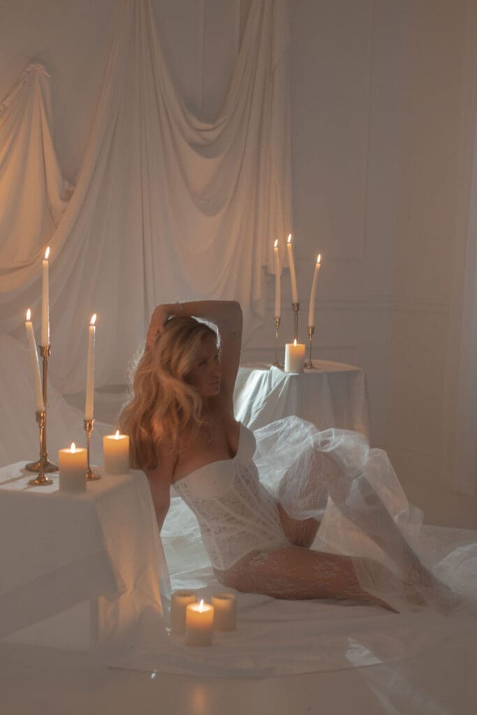 candle lit boudoir session in kansas city