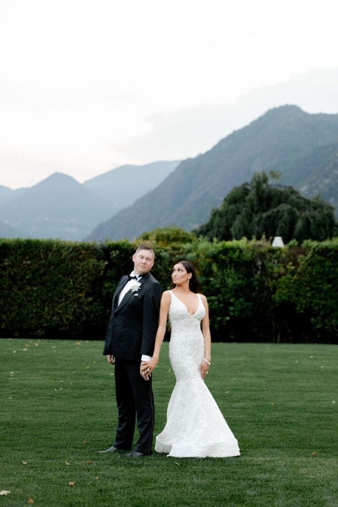 beautiful picture of the newlyweds at their dream wedding reception